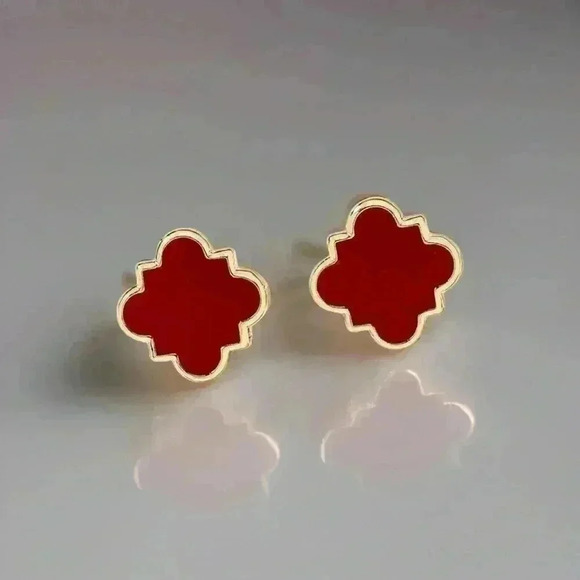 Jewelry - Chloe Clover Stud Earrings 18k Gold Plated Earrings in Red